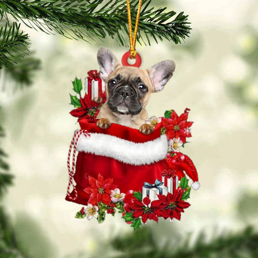 French Bulldog In Gift Bag Christmas Ornaments, Christmas Gift, Christmas Tree Decorations, Christmas Ornament 2023