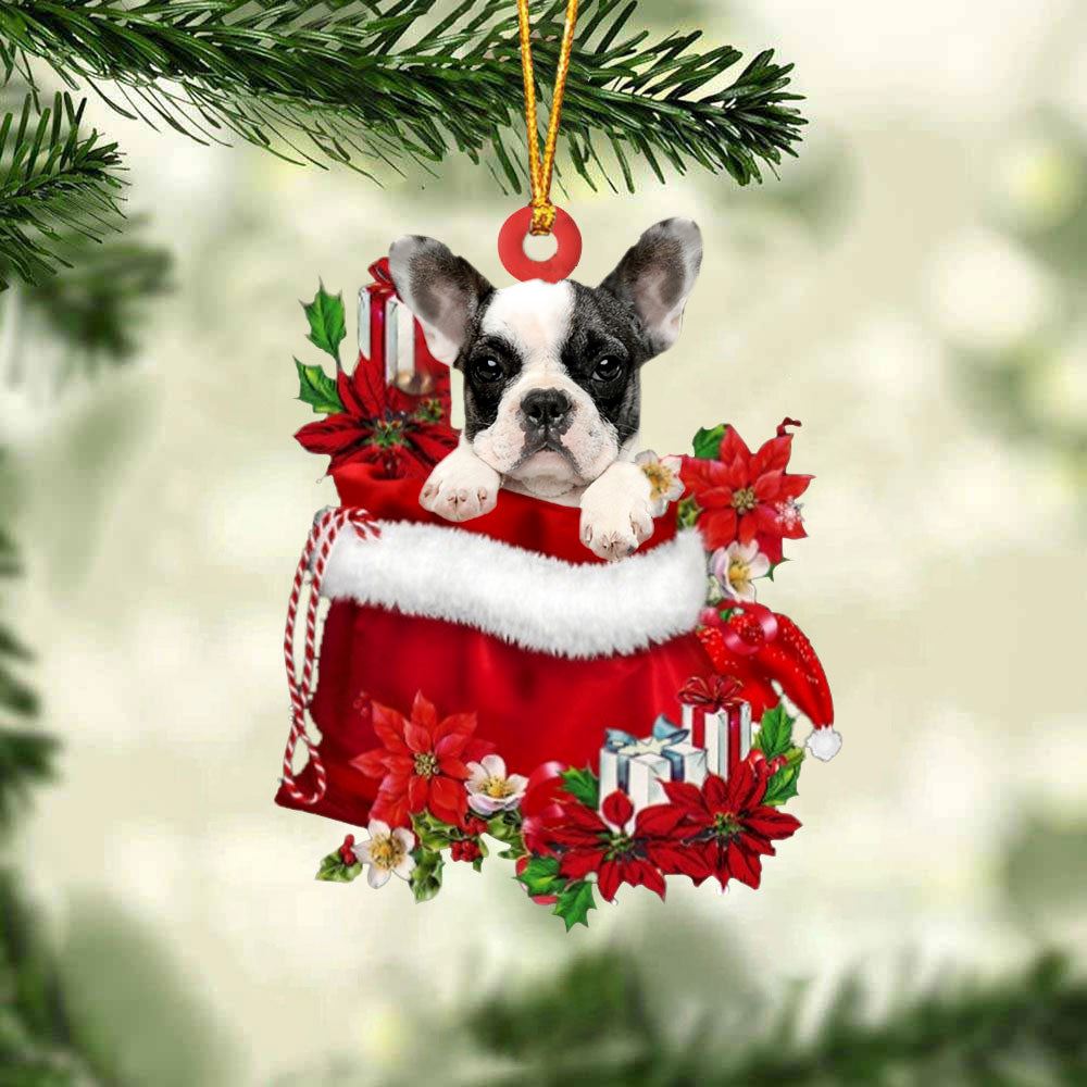 French Bulldog In Gifts Bag Christmas Ornaments, Christmas Gift, Christmas Tree Decorations, Christmas Ornament 2023