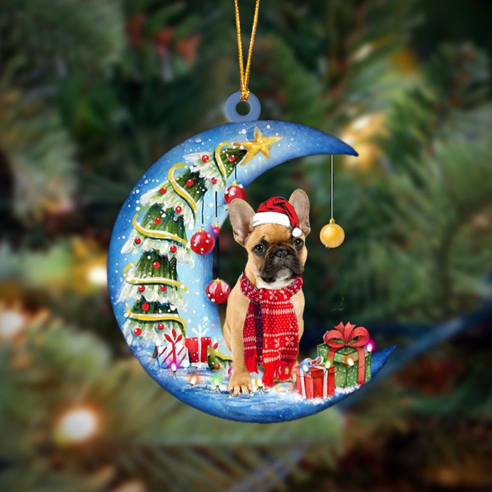 French Bulldog Sits On The Moon Merry Christmas Hanging Ornament, Christmas Gift, Christmas Tree Decorations, Christmas Ornament 2023