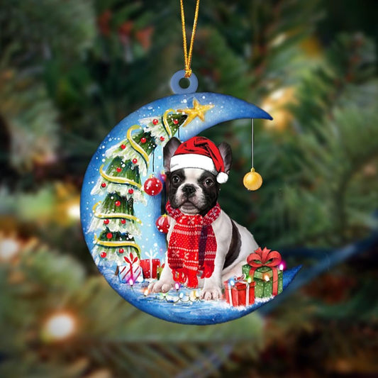 French Bulldog Sits On The Moon Merry Christmas Hanging Ornaments, Christmas Gift, Christmas Tree Decorations, Christmas Ornament 2023