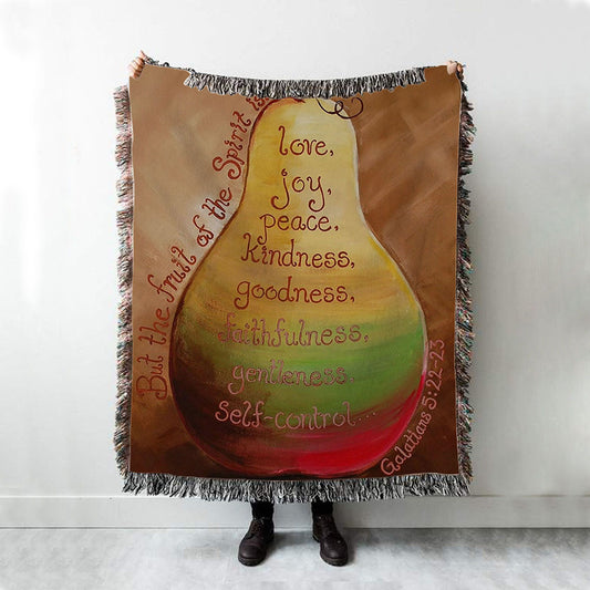 Fruits Of The Spirit On A Pear Galatians 5 22 23 Woven Throw Blanket - Christian Woven Throw Blanket Decor