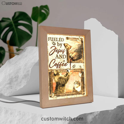 Fueled By Jesus And Coffee Cat Frame Lamp Art - Christian Art Decor - Religious Gifts Night Light