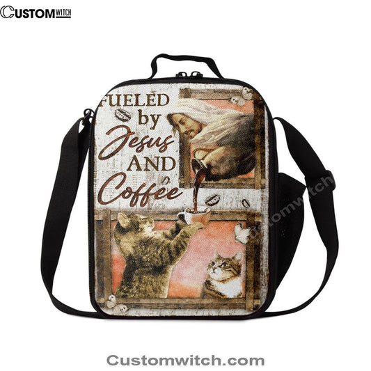 Fueled By Jesus And Coffee Cat Lunch Bag, Christian Lunch Bag, Religious Lunch Box For School, Picnic