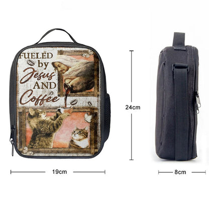 Fueled By Jesus And Coffee Cat Lunch Bag, Christian Lunch Bag, Religious Lunch Box For School, Picnic