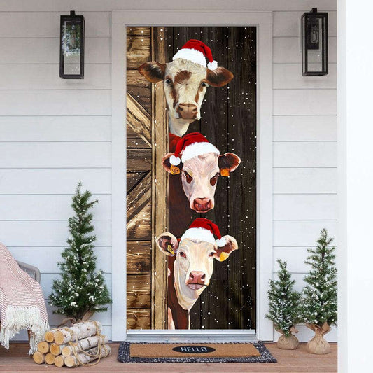 Funny Cow Merry Christmas Door Cover,Festive Cow Home Decor, Christmas Door Knob Covers, Christmas Outdoor Decoration
