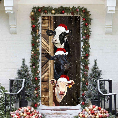 Funny Cow Merry Christmas Door Cover,Festive Cow Home Decor, Christmas Door Knob Covers, Christmas Outdoor Decoration