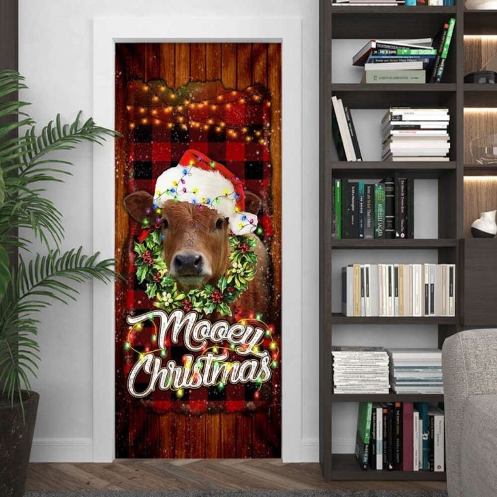 Funny Cow Merry Christmas Door Cover,Festive Cow Home Decor, Christmas Door Knob Covers, Christmas Outdoor Decoration