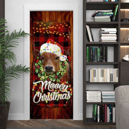 Funny Cow Merry Christmas Door Cover,Festive Cow Home Decor, Christmas Door Knob Covers, Christmas Outdoor Decoration