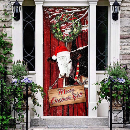 Funny Cow Merry Christmas Door Cover,Festive Cow Home Decor, Christmas Door Knob Covers, Christmas Outdoor Decoration