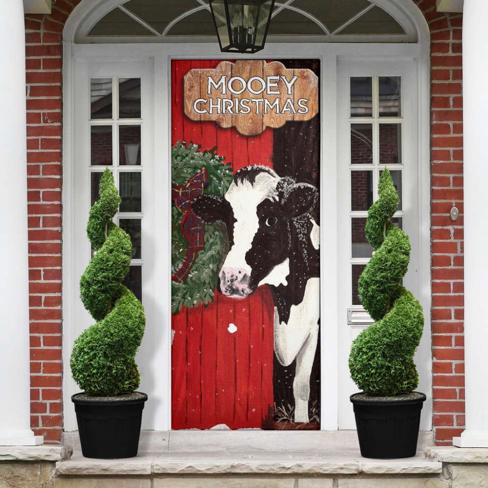 Funny Cow Merry Christmas Door Cover,Festive Cow Home Decor, Christmas Door Knob Covers, Christmas Outdoor Decoration