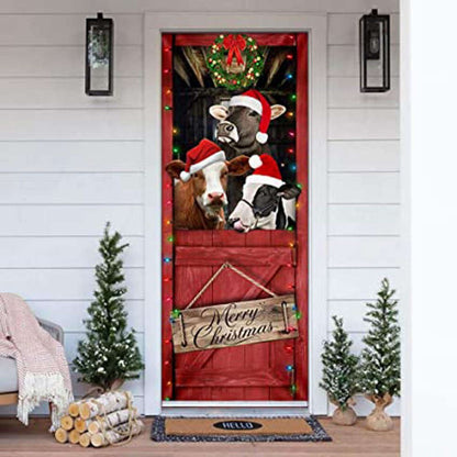 Funny Cow Merry Christmas Door Cover,Festive Cow Home Decor, Christmas Door Knob Covers, Christmas Outdoor Decoration