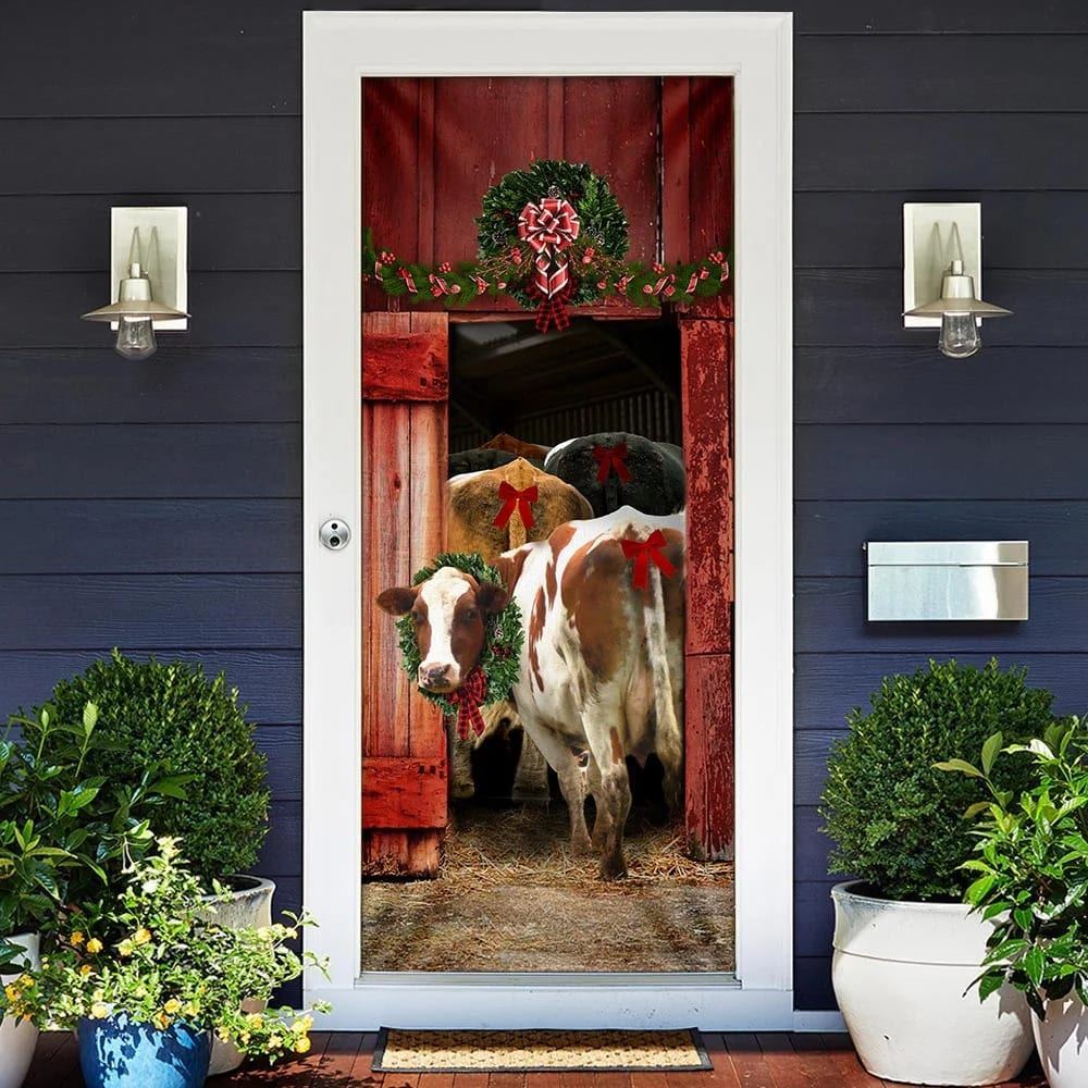 Funny Family Cattle Door Cover, Christmas Gift For Friends, Christmas Door Knob Covers, Christmas Outdoor Decoration