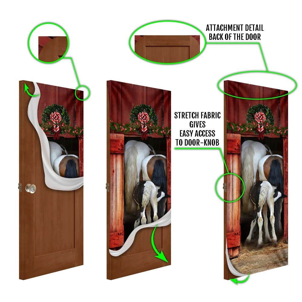 Funny Family Horse Door Cover, Unique Gifts Doorcover, Christmas Door Knob Covers, Christmas Outdoor Decoration