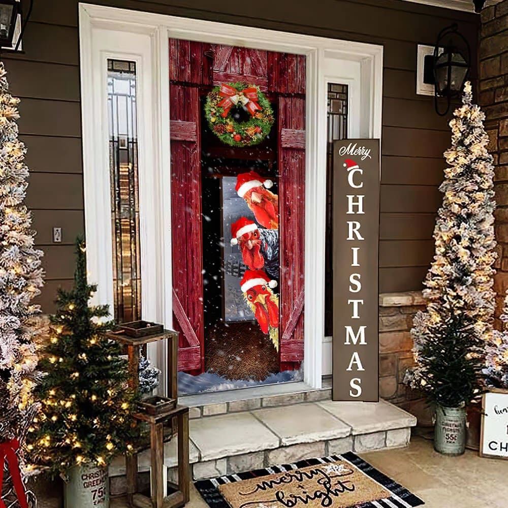 Funny Rooster Chicken Merry Christmas Door Cover, Christmas Door Knob Covers, Christmas Outdoor Decoration