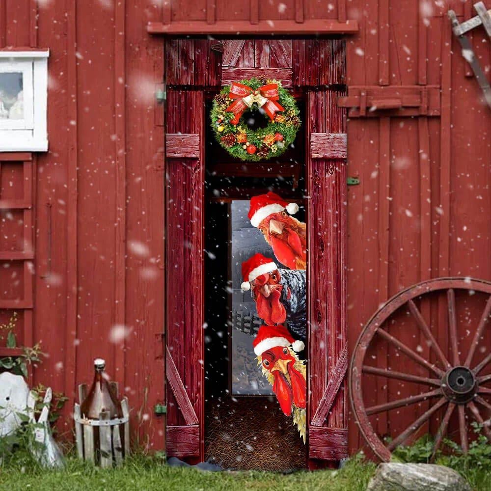 Funny Rooster Chicken Merry Christmas Door Cover, Christmas Door Knob Covers, Christmas Outdoor Decoration