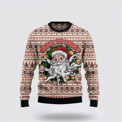 Funny Santa Claus Release the Kringle Ugly Christmas Sweater, Best Gift For Holiday, Christmas Crewneck Sweater, Christmas Winter Fashion