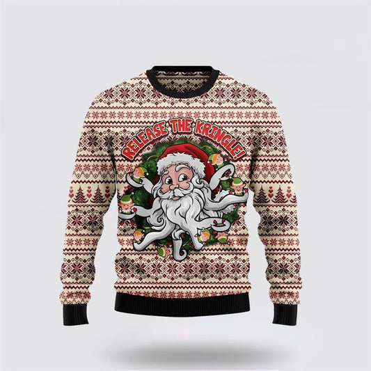 Funny Santa Claus Release the Kringle Ugly Christmas Sweater, Best Gift For Holiday, Christmas Crewneck Sweater, Christmas Winter Fashion