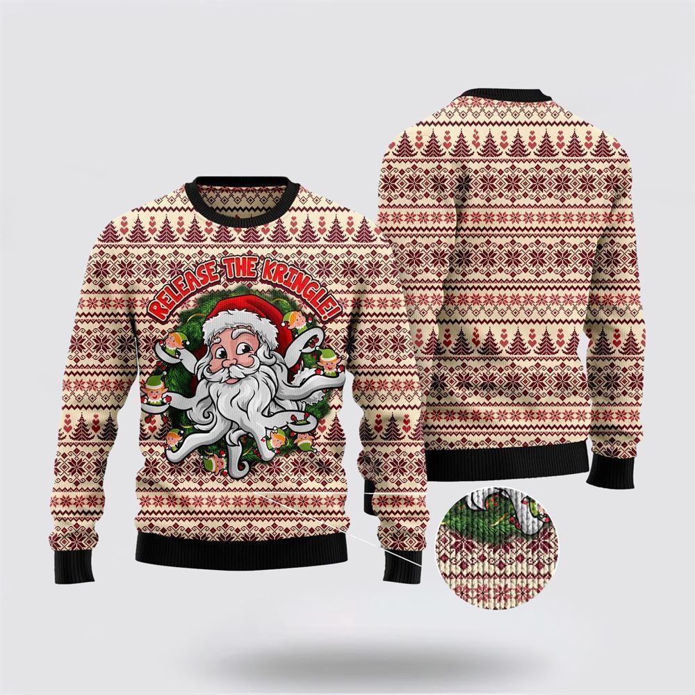 Funny Santa Claus Release the Kringle Ugly Christmas Sweater, Best Gift For Holiday, Christmas Crewneck Sweater, Christmas Winter Fashion