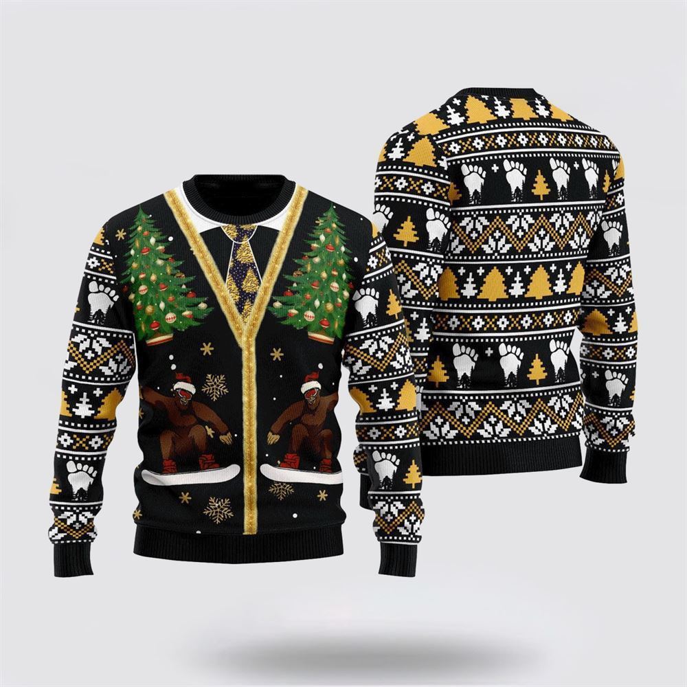 Funny Vintage Bigfoot Sasquatch Ugly Christmas Sweater, Best Gift For Christmas, Bigfoot Crewneck Sweater, Christmas Winter Fashion