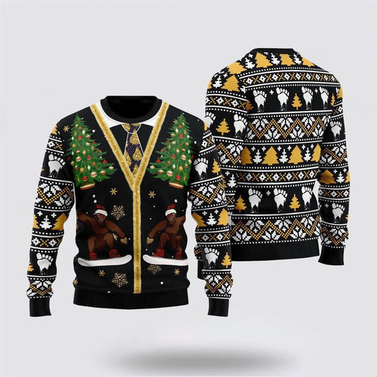 Funny Vintage Bigfoot Sasquatch Ugly Christmas Sweater, Best Gift For Christmas, Bigfoot Crewneck Sweater, Christmas Winter Fashion