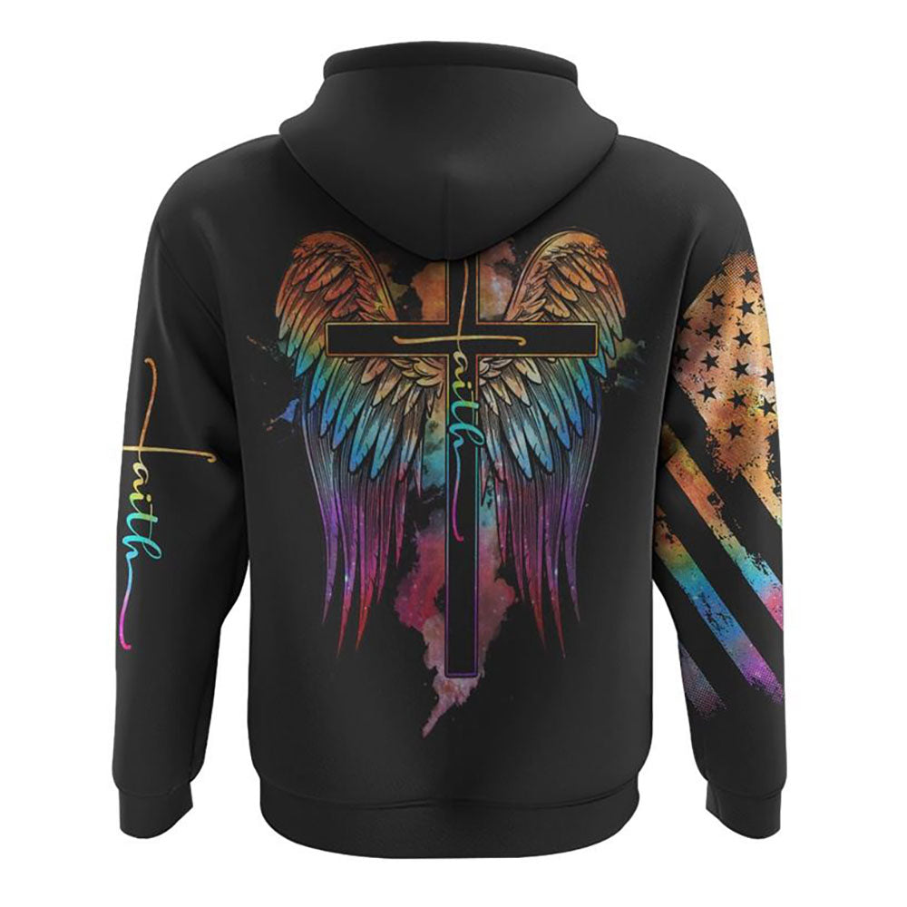 Galaxy Wings Faith Cross All Over Print 3D Hoodie, Christian Hoodie, Christian Sweatshirt, Bible Verse Shirt