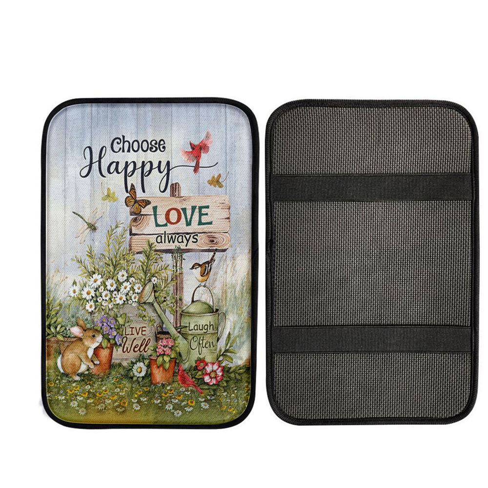 Garden Cute Rabbit Daisy Vase Car Armrest Pad- Choose Happy Love Always Car Center Console Cover, Religious Car Interior Accessories