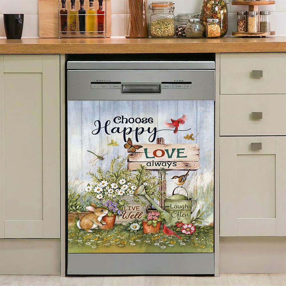 Garden Cute Rabbit Daisy Vase Dishwasher Cover, Choose Happy Love Always Dishwasher Magnet Cover, Christian Kitchen Decor