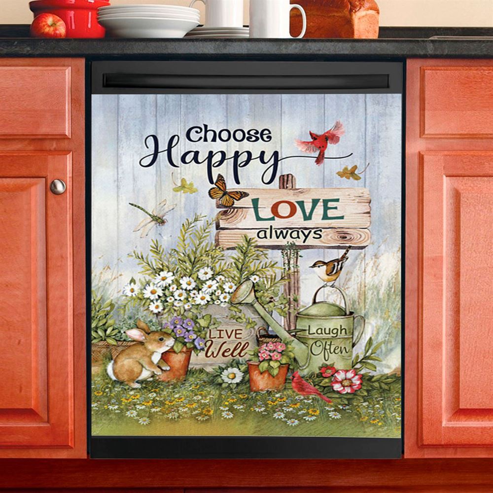 Garden Cute Rabbit Daisy Vase Dishwasher Cover, Choose Happy Love Always Dishwasher Magnet Cover, Christian Kitchen Decor