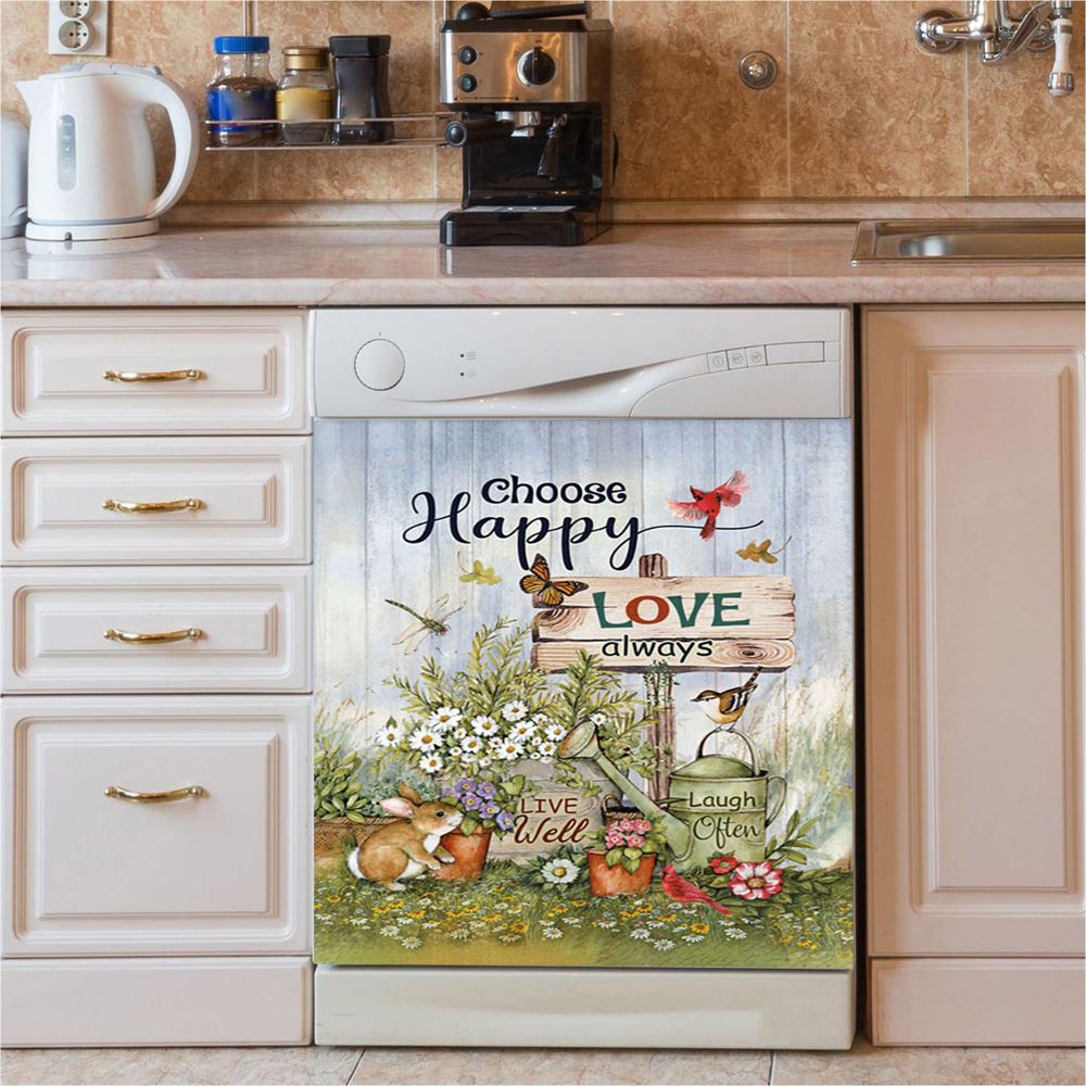 Garden Cute Rabbit Daisy Vase Dishwasher Cover, Choose Happy Love Always Dishwasher Magnet Cover, Christian Kitchen Decor
