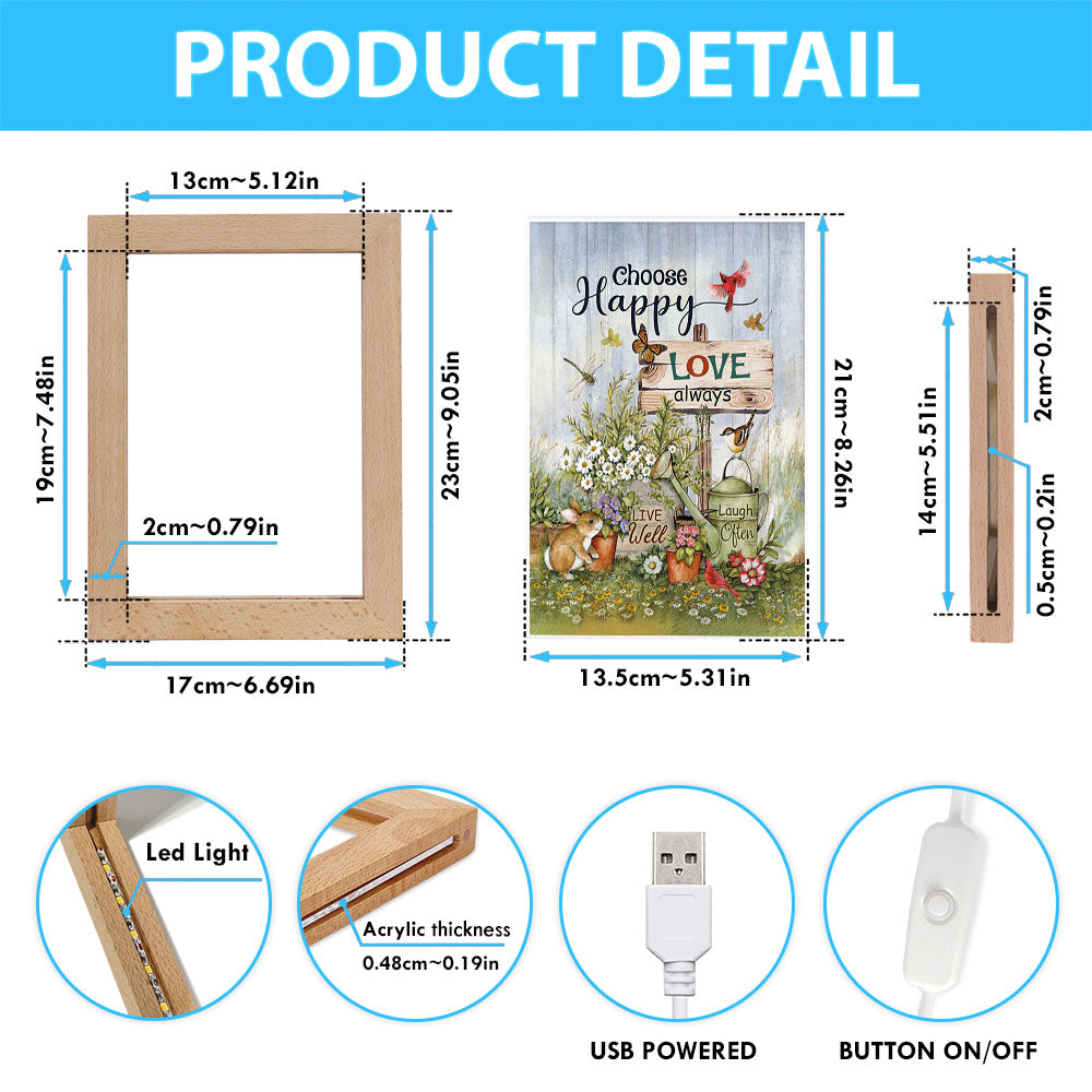Garden Cute Rabbit Daisy Vase Frame Lamp- Choose Happy Love Always Frame Lamp Art - Christian Night Light