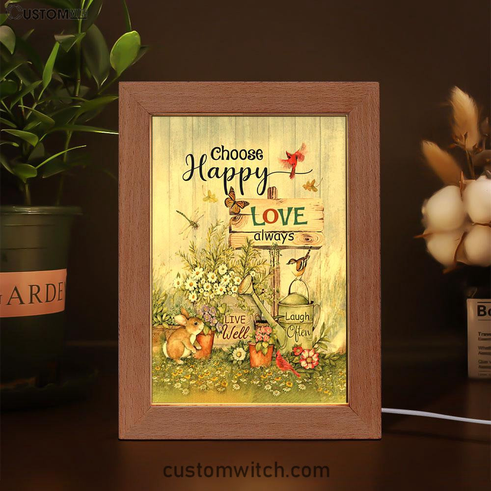 Garden Cute Rabbit Daisy Vase Frame Lamp- Choose Happy Love Always Frame Lamp Art - Christian Night Light
