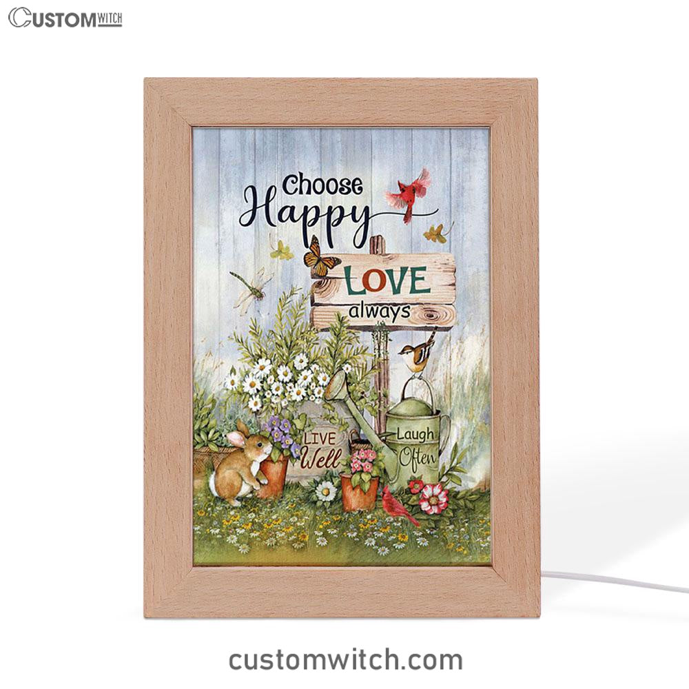 Garden Cute Rabbit Daisy Vase Frame Lamp- Choose Happy Love Always Frame Lamp Art - Christian Night Light