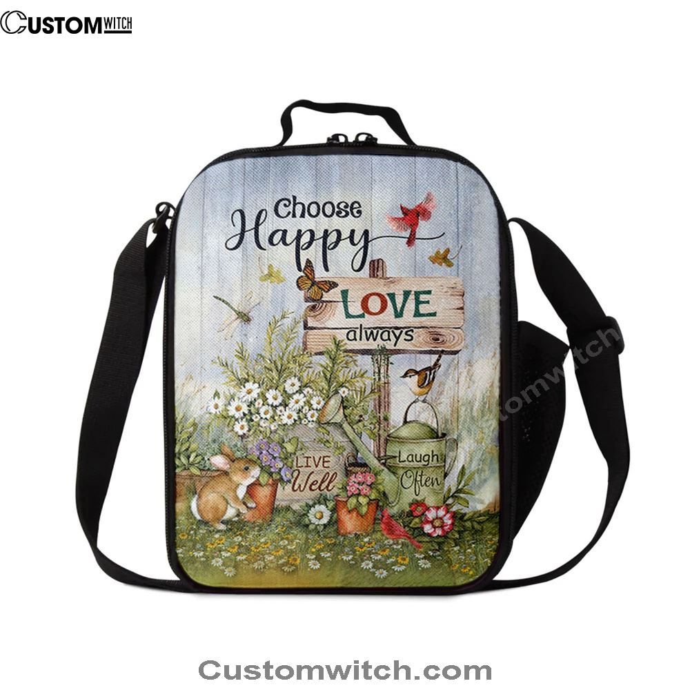Garden Cute Rabbit Daisy Vase Lunch Bag, Choose Happy Love Always Lunch Bag, Christian Lunch Bag, Religious Lunch Box For School, Picnic