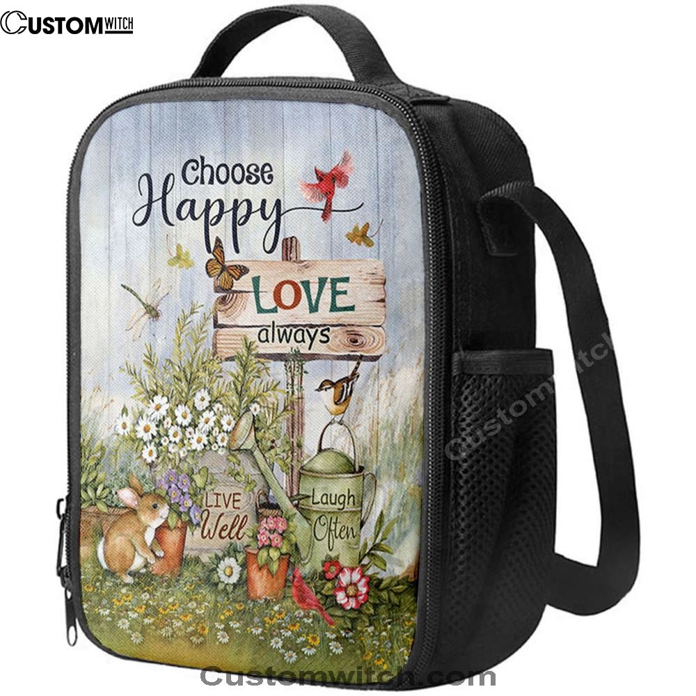 Garden Cute Rabbit Daisy Vase Lunch Bag, Choose Happy Love Always Lunch Bag, Christian Lunch Bag, Religious Lunch Box For School, Picnic
