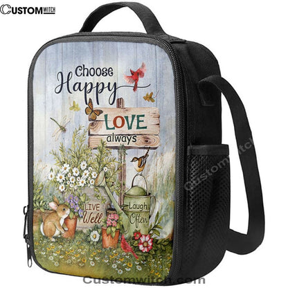 Garden Cute Rabbit Daisy Vase Lunch Bag, Choose Happy Love Always Lunch Bag, Christian Lunch Bag, Religious Lunch Box For School, Picnic