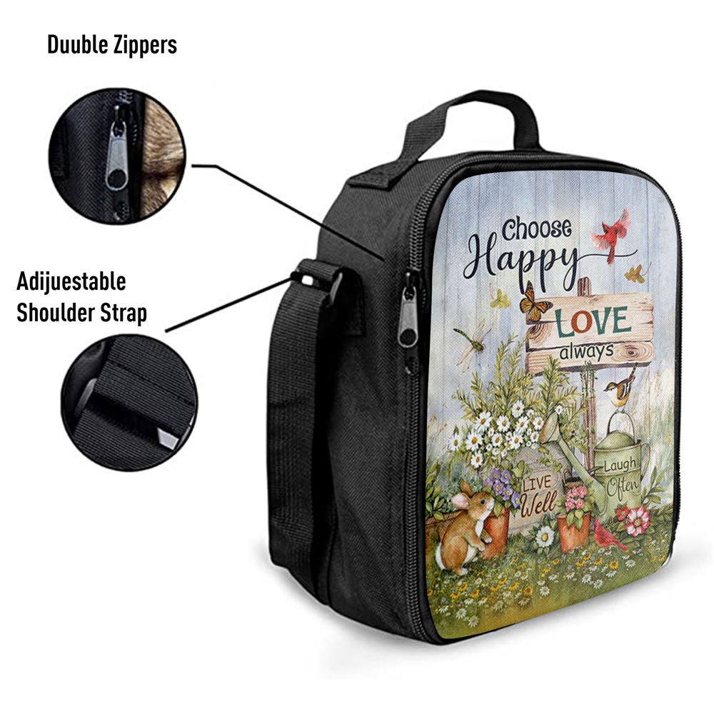 Garden Cute Rabbit Daisy Vase Lunch Bag, Choose Happy Love Always Lunch Bag, Christian Lunch Bag, Religious Lunch Box For School, Picnic