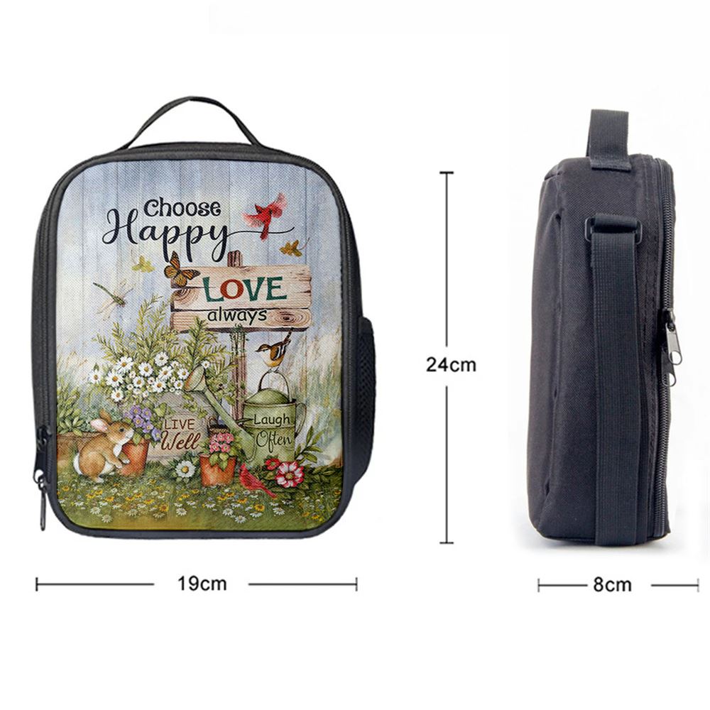 Garden Cute Rabbit Daisy Vase Lunch Bag, Choose Happy Love Always Lunch Bag, Christian Lunch Bag, Religious Lunch Box For School, Picnic