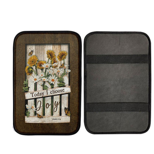 Garden Daisy Flower Sunflower Orange Butterfly Car Armrest Pad- Today I Choose Joy Car Center Console Cover, Religious Car Accessories