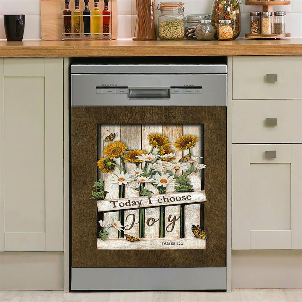 Garden Daisy Flower Sunflower Orange Butterfly Dishwasher Cover, Today I Choose Joy Dishwasher Magnet Cover, Christian Kitchen Decor