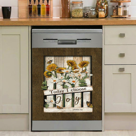 Garden Daisy Flower Sunflower Orange Butterfly Dishwasher Cover, Today I Choose Joy Dishwasher Magnet Cover, Christian Kitchen Decor