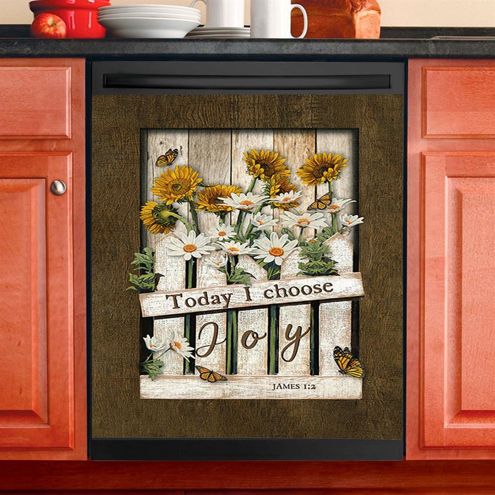 Garden Daisy Flower Sunflower Orange Butterfly Dishwasher Cover, Today I Choose Joy Dishwasher Magnet Cover, Christian Kitchen Decor