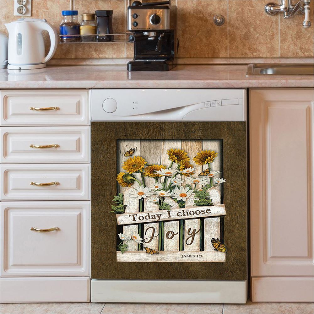 Garden Daisy Flower Sunflower Orange Butterfly Dishwasher Cover, Today I Choose Joy Dishwasher Magnet Cover, Christian Kitchen Decor