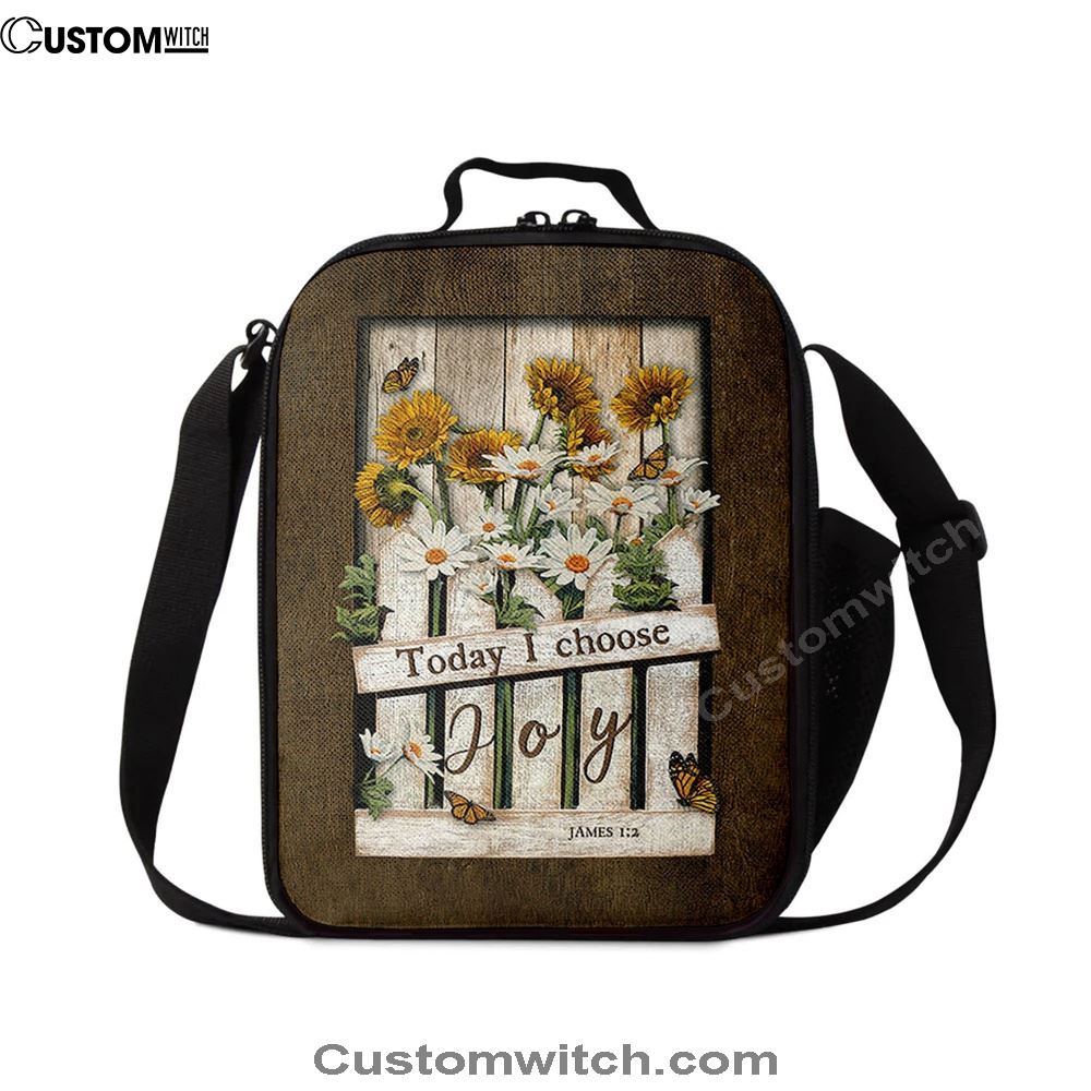 Garden Daisy Flower Sunflower Orange Butterfly Lunch Bag, Today I Choose Joy Lunch Bag, Christian Lunch Bag, Religious Lunch Box For School
