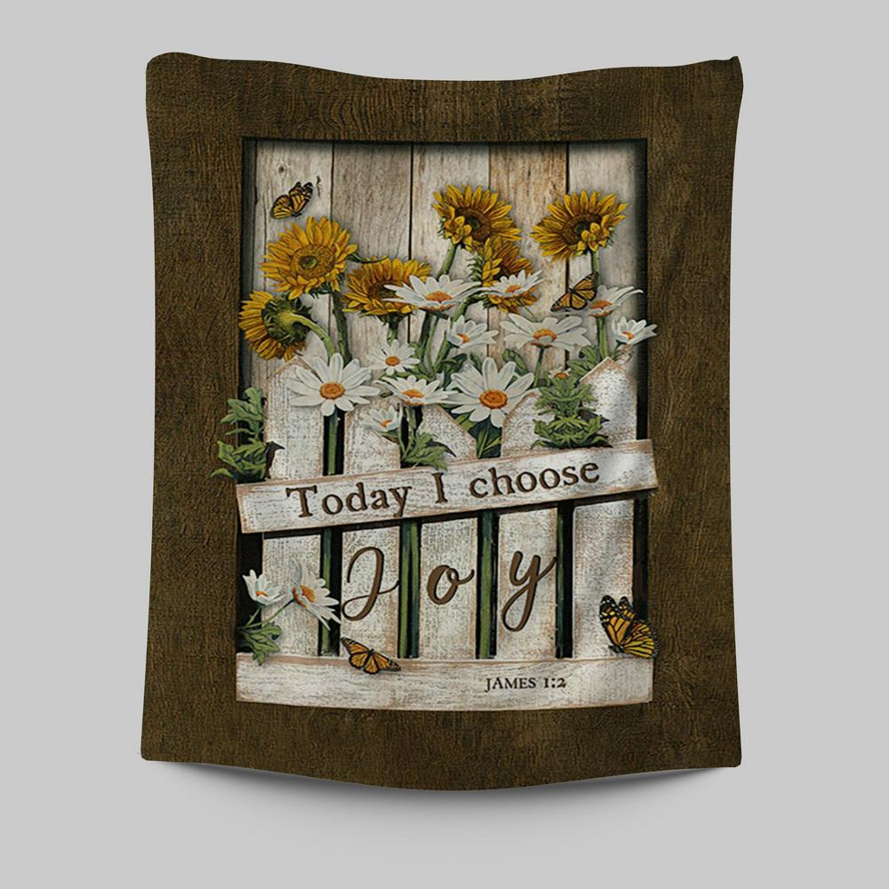 Garden Daisy Flower Sunflower Orange Butterfly Tapestry- Today I Choose Joy Tapestry Wall Art - Christian Tapestries Prints