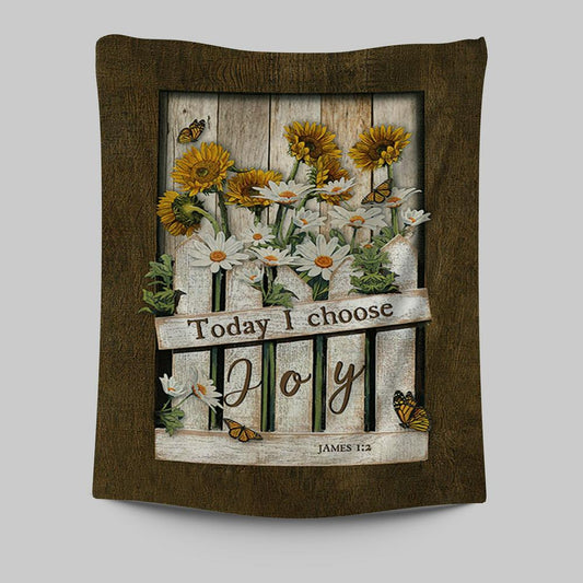 Garden Daisy Flower Sunflower Orange Butterfly Tapestry- Today I Choose Joy Tapestry Wall Art - Christian Tapestries Prints