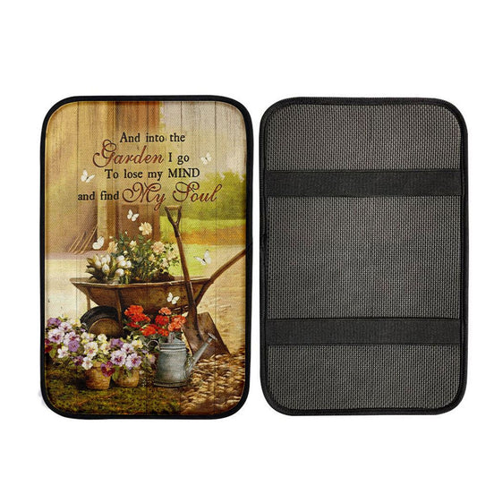 Garden Pretty Flower Pots White Butterfly - Into The Garden I Go To Loose My Mind Car Center Console Cover, Christian Car Accessories