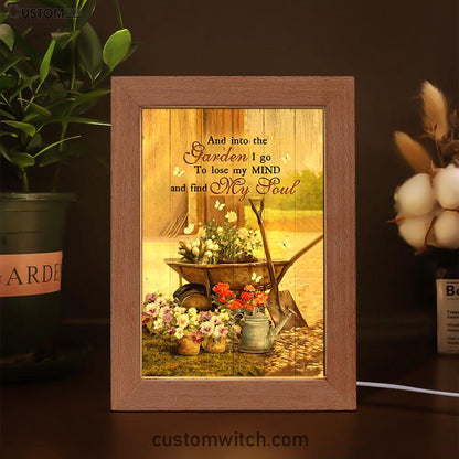 Garden Pretty Flower Pots White Butterfly - Into The Garden I Go To Loose My Mind Frame Lamp Art - Christian Night Light