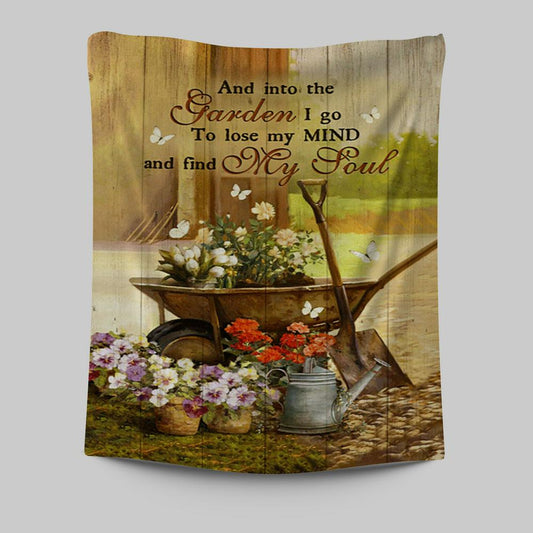 Garden Pretty Flower Pots White Butterfly - Into The Garden I Go To Loose My Mind Tapestry Wall Art - Christian Tapestries Prints