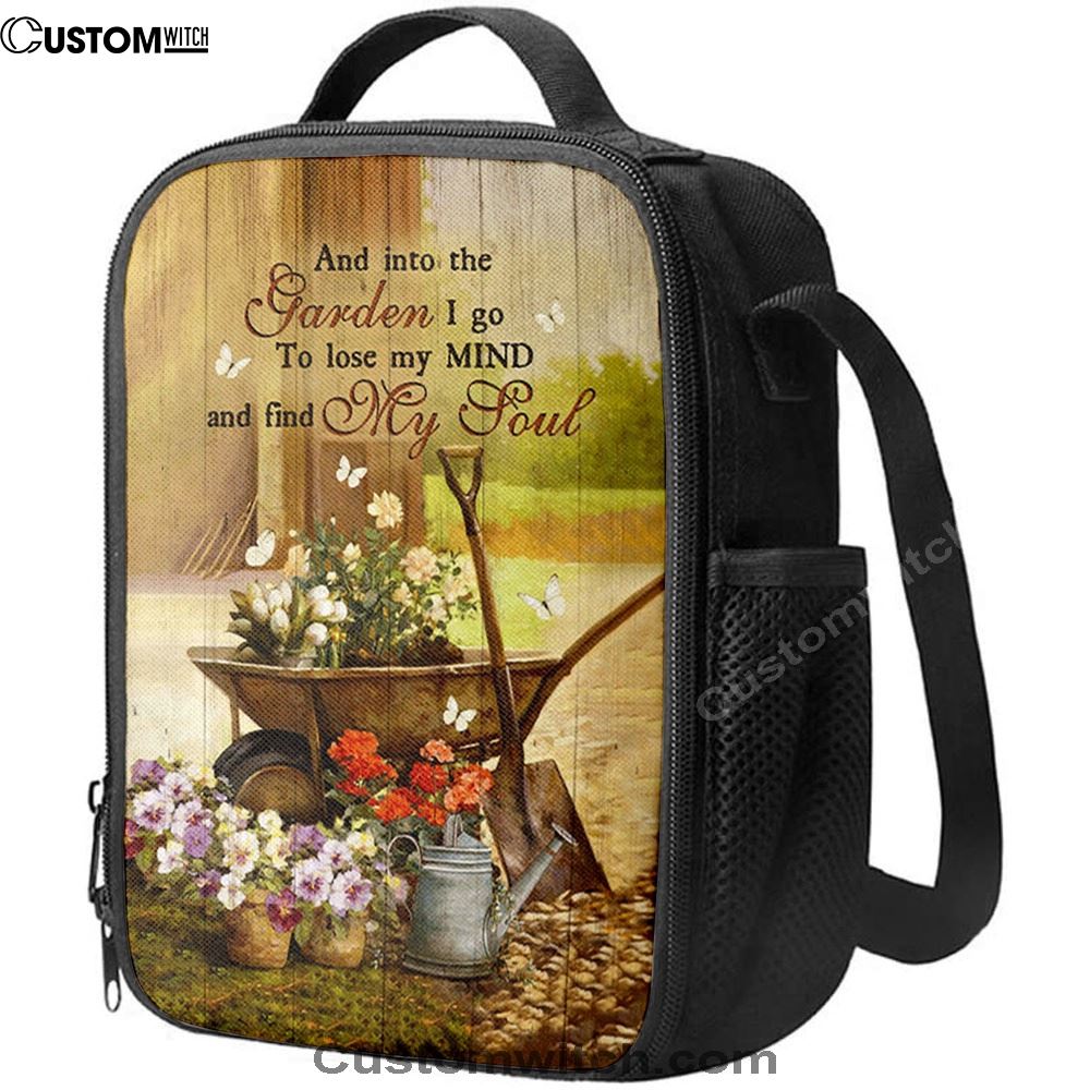 Garden Pretty Flower Pots White Butterfly, Into The Garden I Go To Loose My Mind Lunch Bag, Christian Lunch Bag, Religious Lunch Box For School
