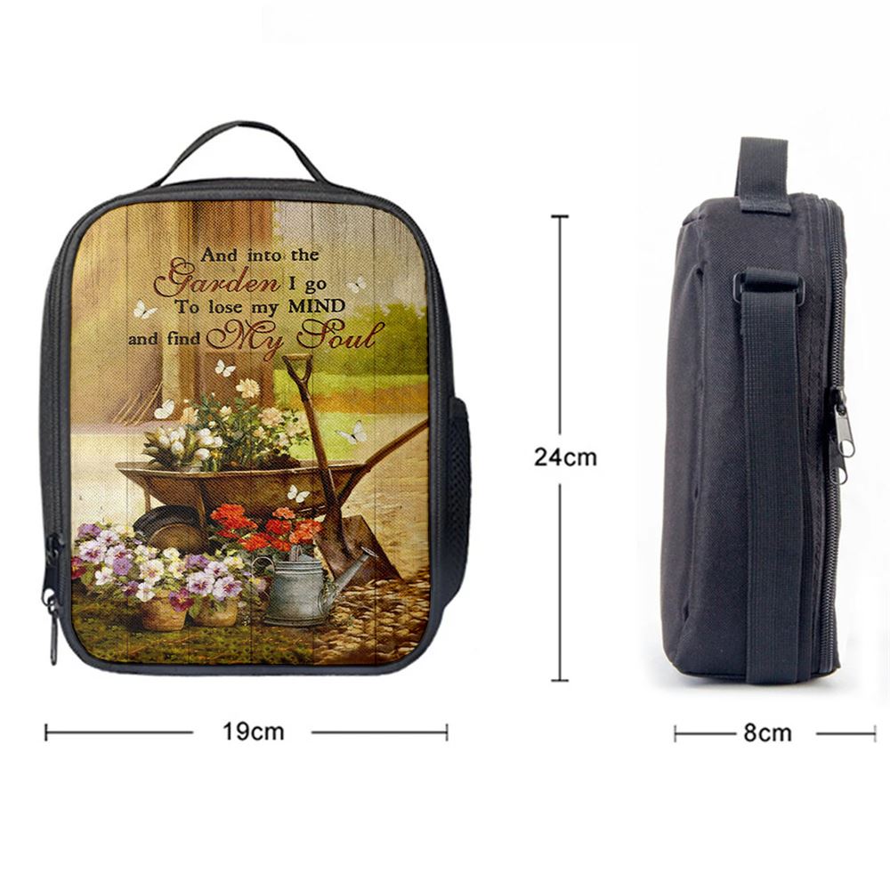 Garden Pretty Flower Pots White Butterfly, Into The Garden I Go To Loose My Mind Lunch Bag, Christian Lunch Bag, Religious Lunch Box For School